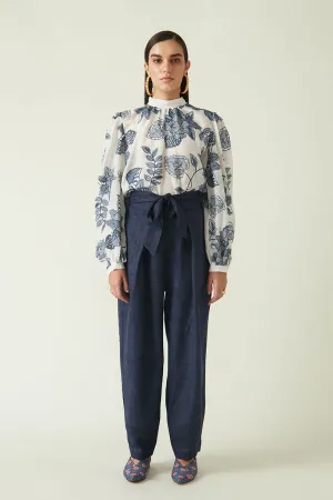 Rockefeller Holidays I  Bawean Embroidered Top  Modal Muslin White/Navy Java collection 1JV-101