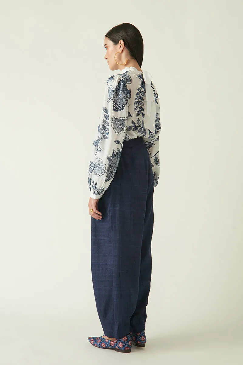 Rockefeller Holidays I  Bawean Embroidered Top  Modal Muslin White/Navy Java collection 1JV-101