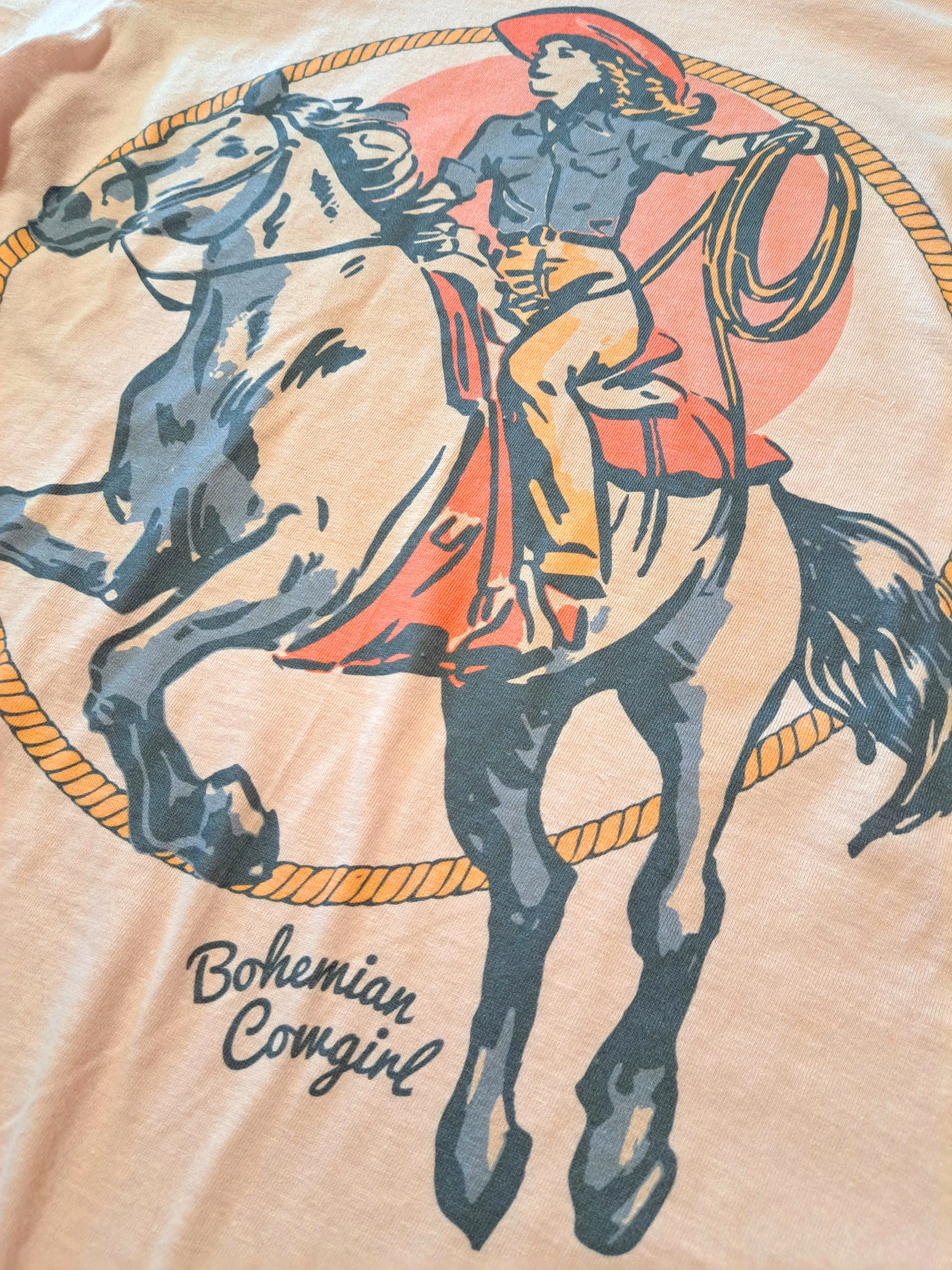 Ropin' Cowgirl Peach Rodeo T-Shirt
