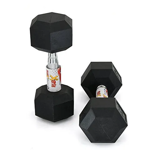 RUBX Rubber Coated Professional Exercise Hex Dumbbells (Pack of Two) (10)