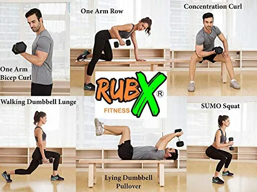 RUBX Rubber Coated Professional Exercise Hex Dumbbells (Pack of Two) (10)