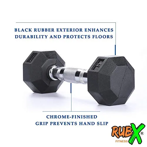 RUBX Rubber Coated Professional Exercise Hex Dumbbells (Pack of Two) (10)