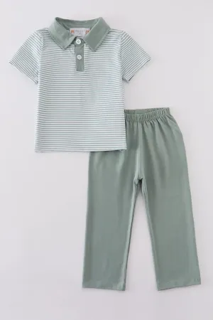 Sage Stripe Boy Set