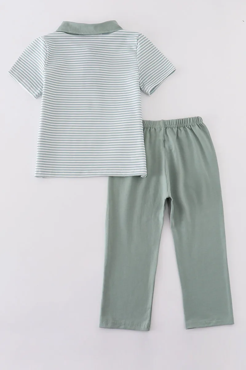 Sage Stripe Boy Set