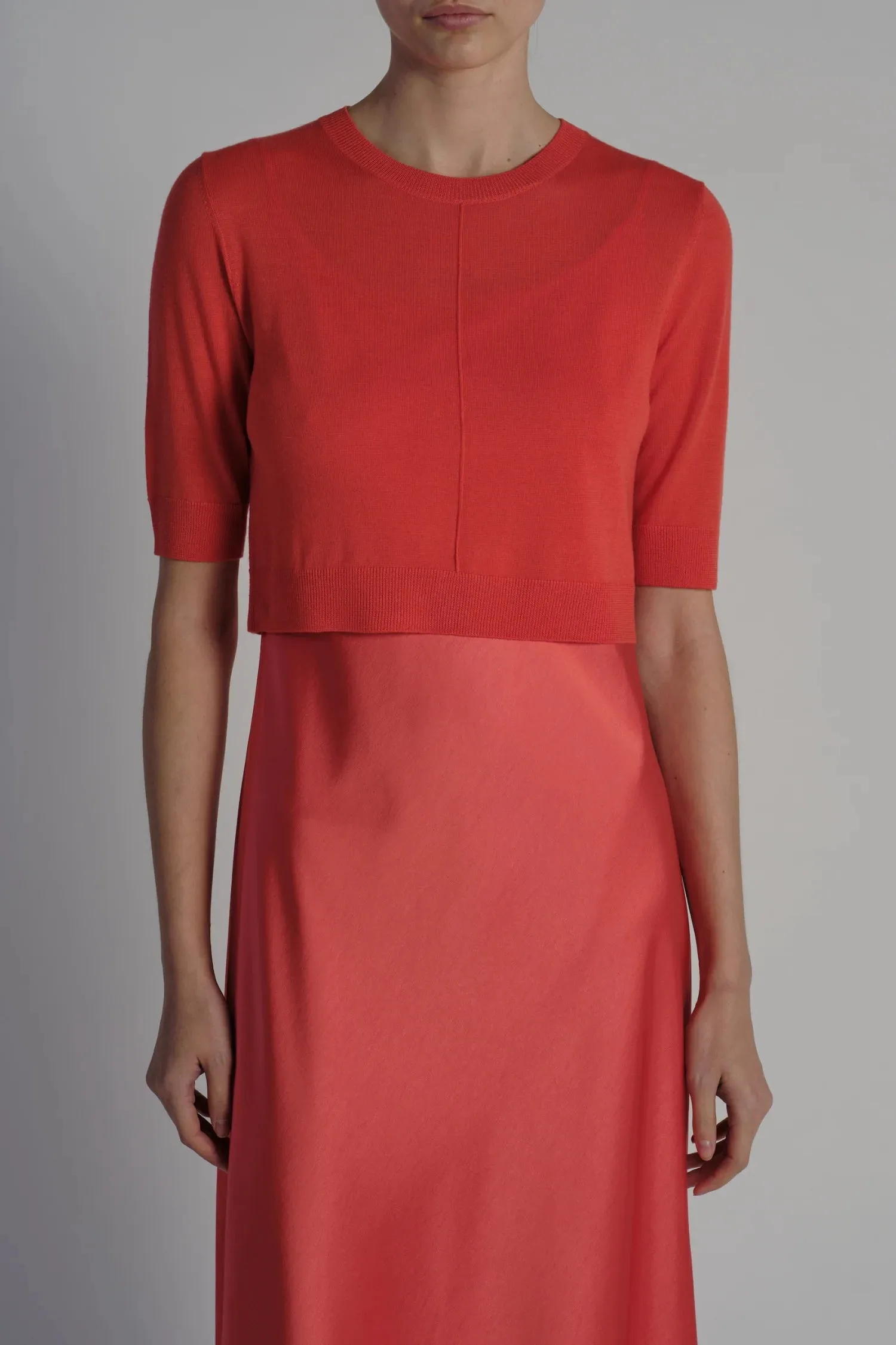 Saint Art Norah Short Sleeve Crop Sweater in Coral