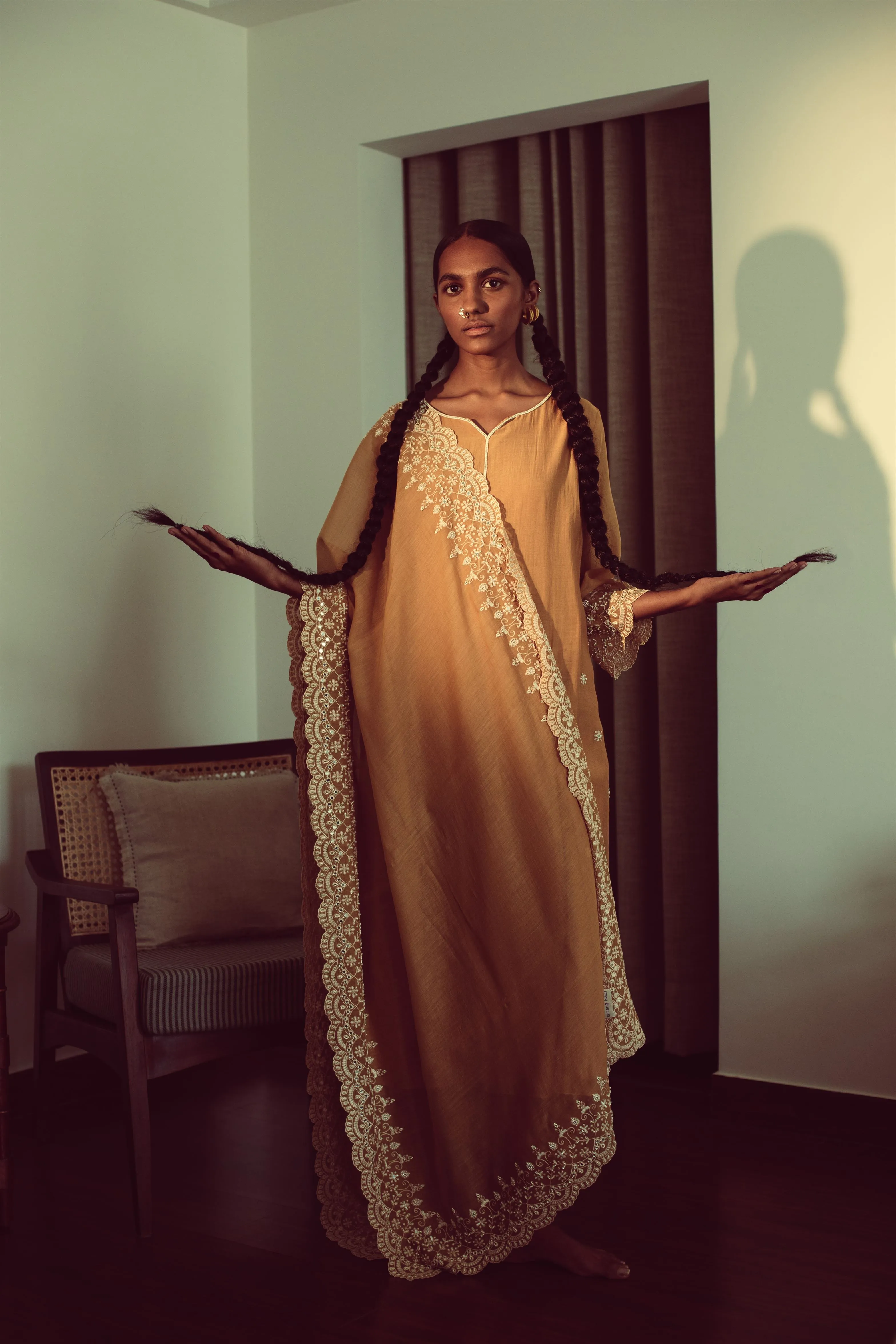 Sarang Kaur Banbury Mustard Chandni Dupatta Chanderi silk Chandni SK01297