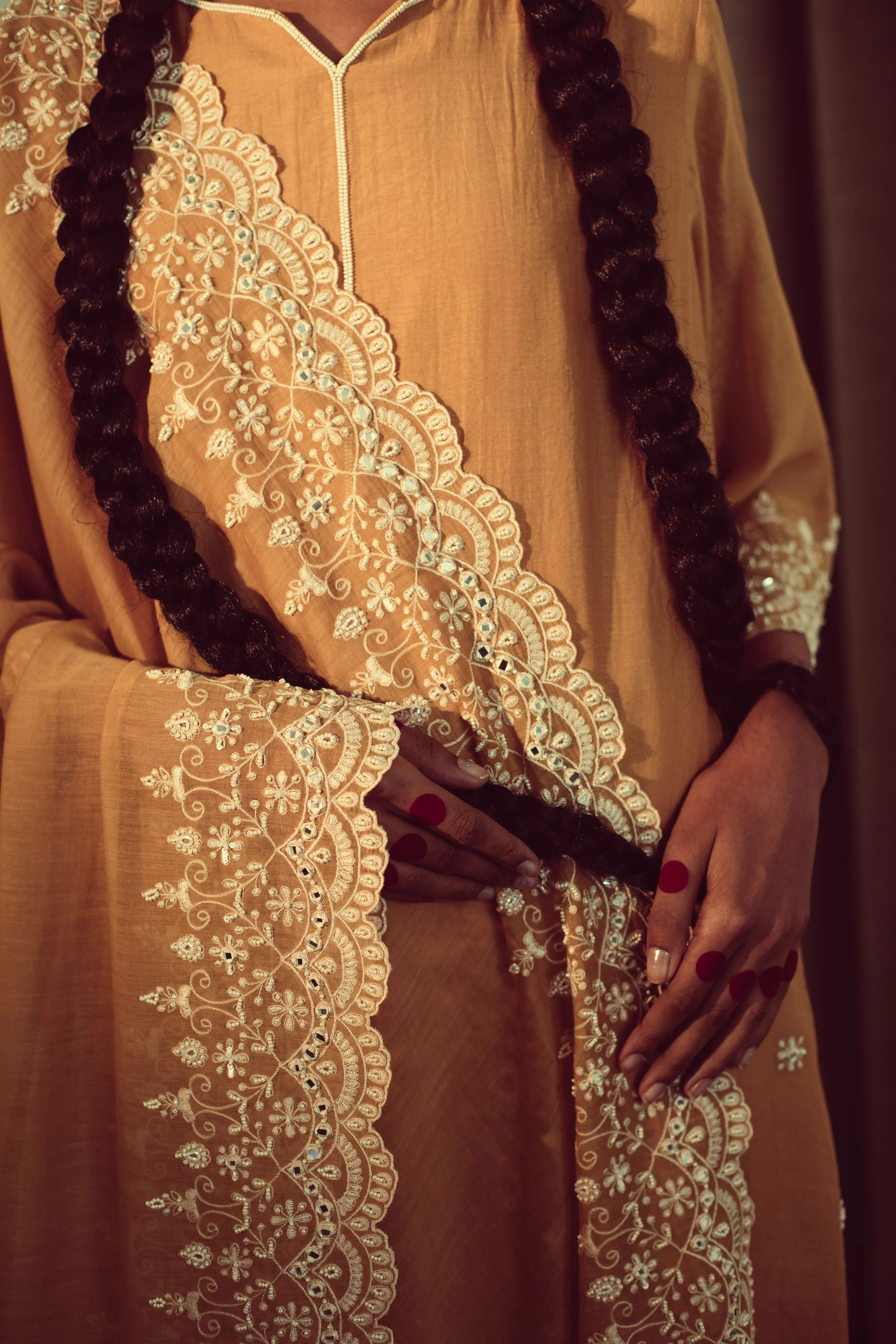 Sarang Kaur Banbury Mustard Chandni Dupatta Chanderi silk Chandni SK01297