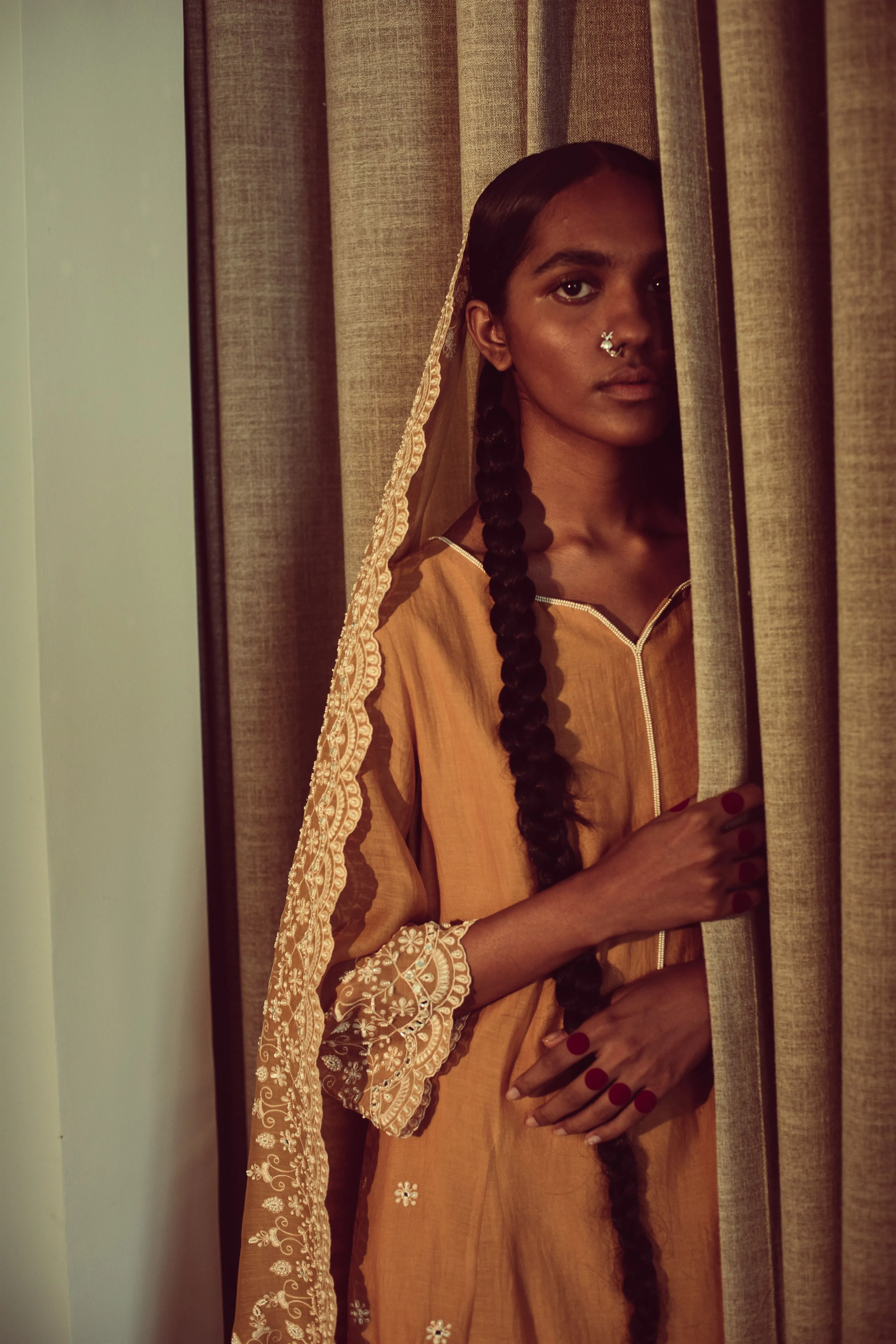 Sarang Kaur Banbury Mustard Chandni Dupatta Chanderi silk Chandni SK01297