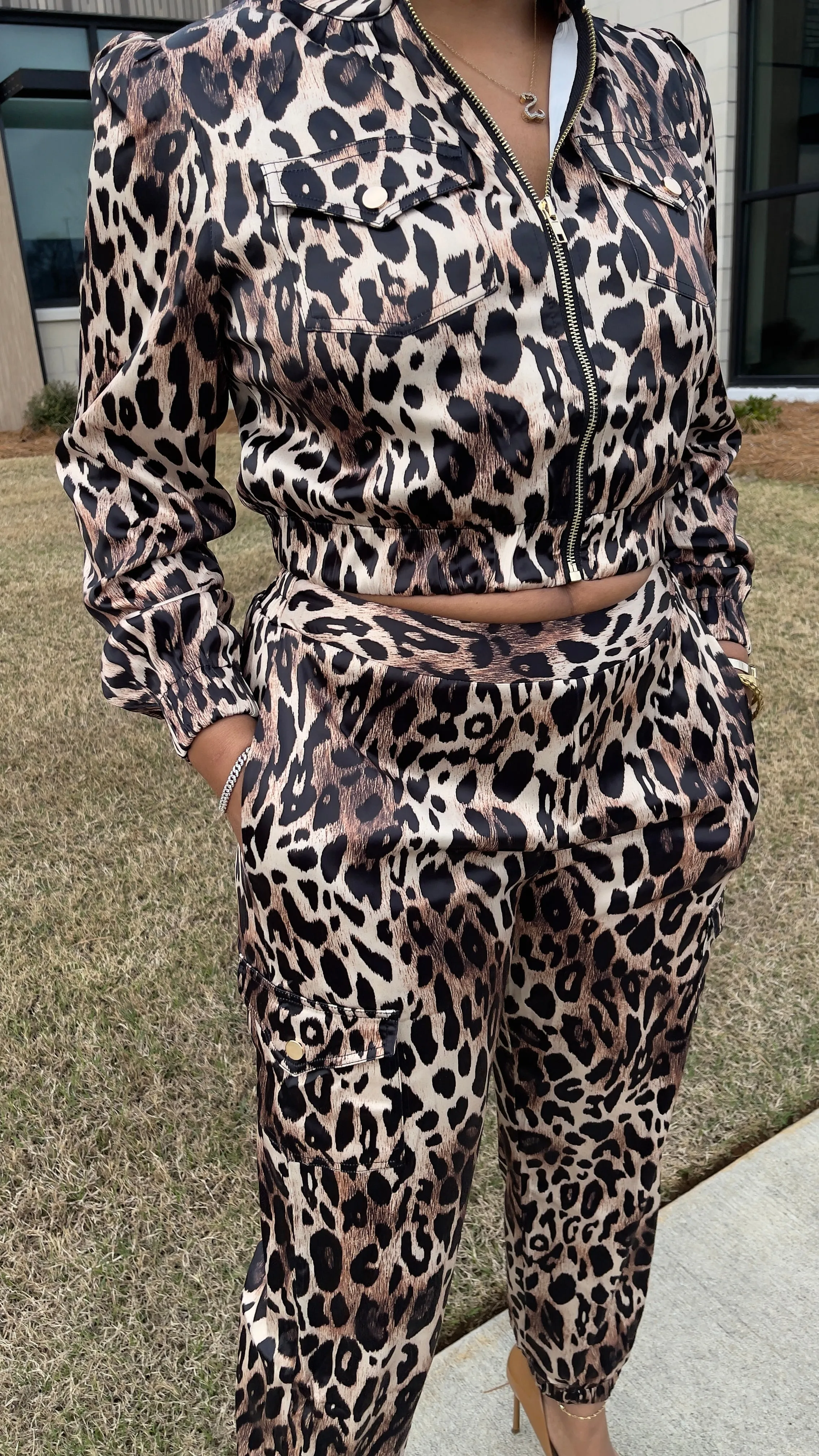 Satin Animal Print Cargo Set
