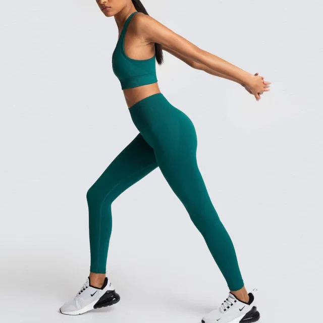 Seamless Gym Set Nylon Woman Sportswear 2 Piece Exercise Leggings Padded Sports Bras Women Fitness Wear Yoga Sets Sports Suits