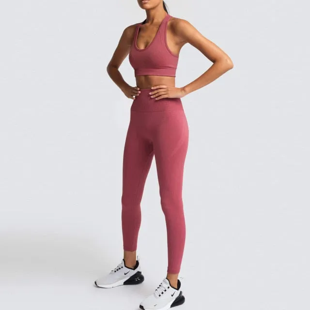 Seamless Gym Set Nylon Woman Sportswear 2 Piece Exercise Leggings Padded Sports Bras Women Fitness Wear Yoga Sets Sports Suits