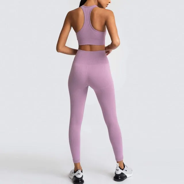 Seamless Gym Set Nylon Woman Sportswear 2 Piece Exercise Leggings Padded Sports Bras Women Fitness Wear Yoga Sets Sports Suits