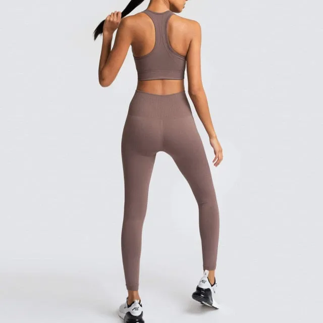 Seamless Gym Set Nylon Woman Sportswear 2 Piece Exercise Leggings Padded Sports Bras Women Fitness Wear Yoga Sets Sports Suits
