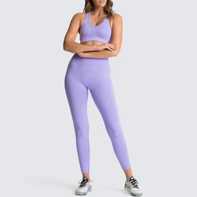 Seamless Gym Set Nylon Woman Sportswear 2 Piece Exercise Leggings Padded Sports Bras Women Fitness Wear Yoga Sets Sports Suits