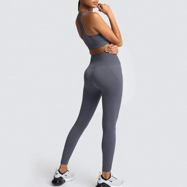 Seamless Gym Set Nylon Woman Sportswear 2 Piece Exercise Leggings Padded Sports Bras Women Fitness Wear Yoga Sets Sports Suits