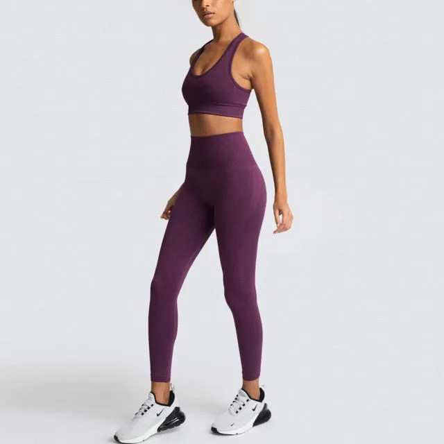Seamless Gym Set Nylon Woman Sportswear 2 Piece Exercise Leggings Padded Sports Bras Women Fitness Wear Yoga Sets Sports Suits