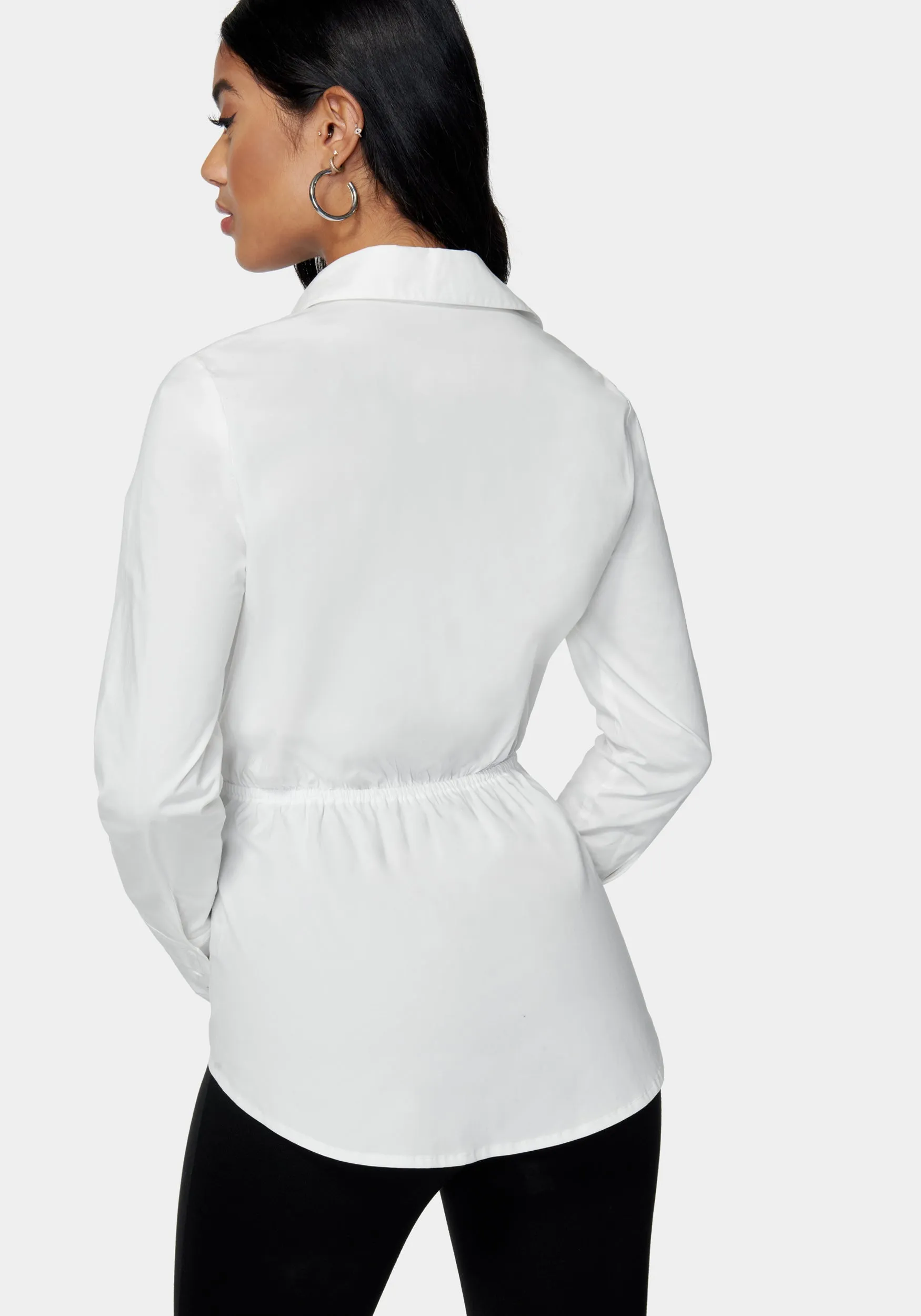 Shirt Collar Peplum Poplin Blouse
