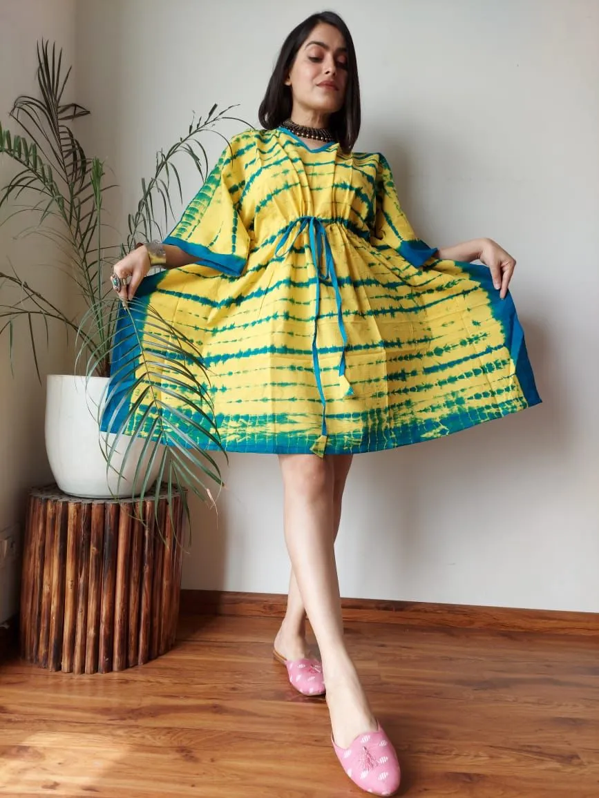 Short Cotton Kaftan in Yellow