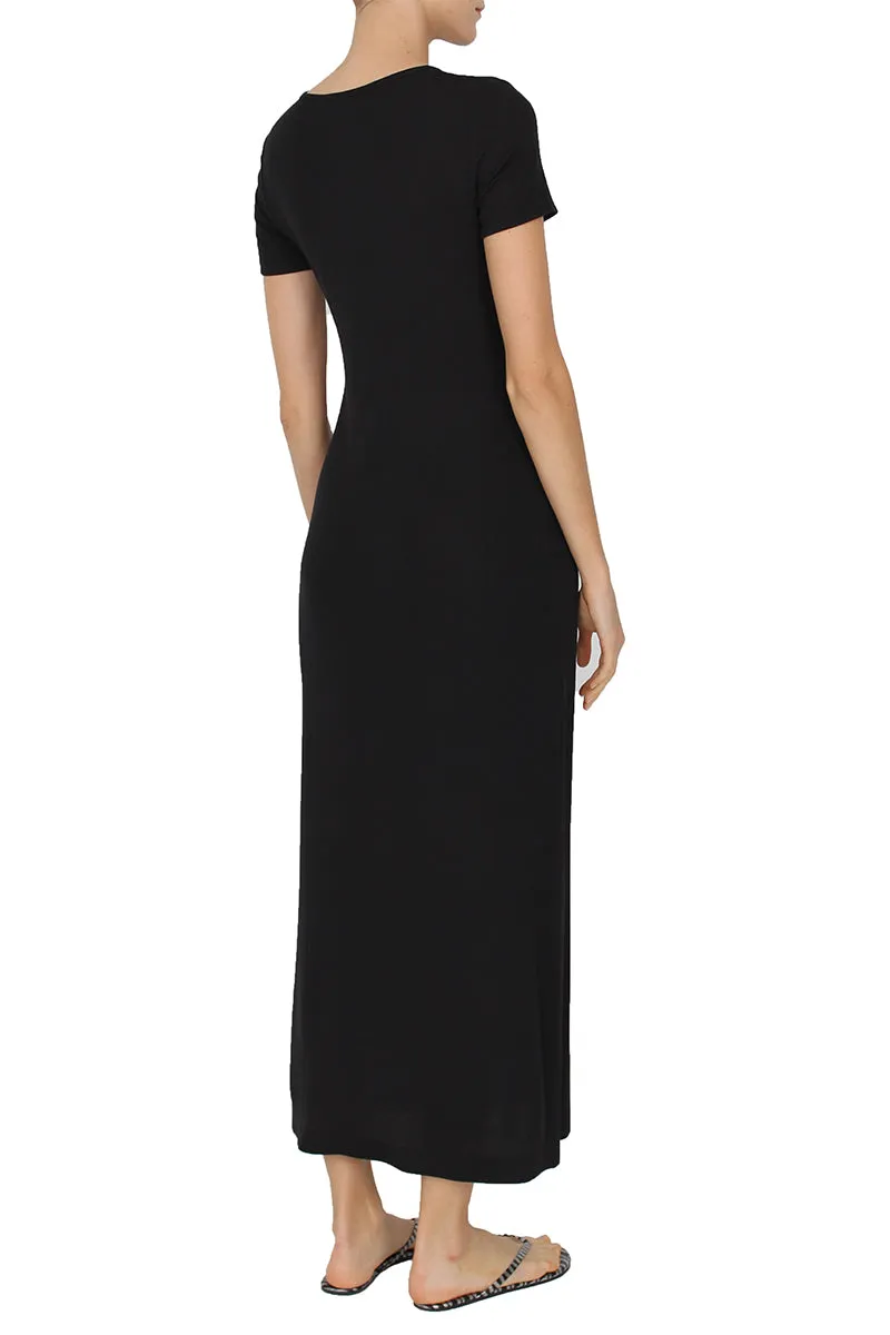 Short Sleeve Silk Blend Crew Neck Dress
