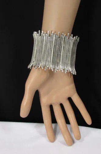 Silver Metal Elastic Bracelet Turkey Hand Made African Tribal Style