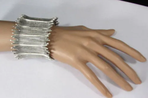 Silver Metal Elastic Bracelet Turkey Hand Made African Tribal Style