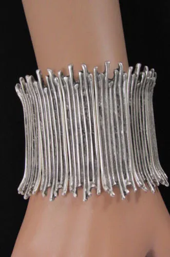 Silver Metal Elastic Bracelet Turkey Hand Made African Tribal Style