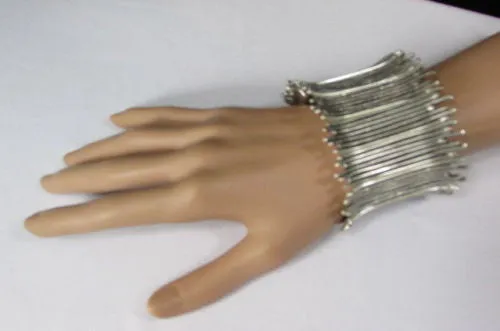 Silver Metal Elastic Bracelet Turkey Hand Made African Tribal Style
