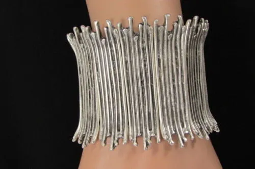 Silver Metal Elastic Bracelet Turkey Hand Made African Tribal Style