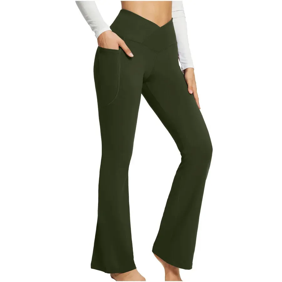 simple style solid color cotton pocket active bottoms leggings