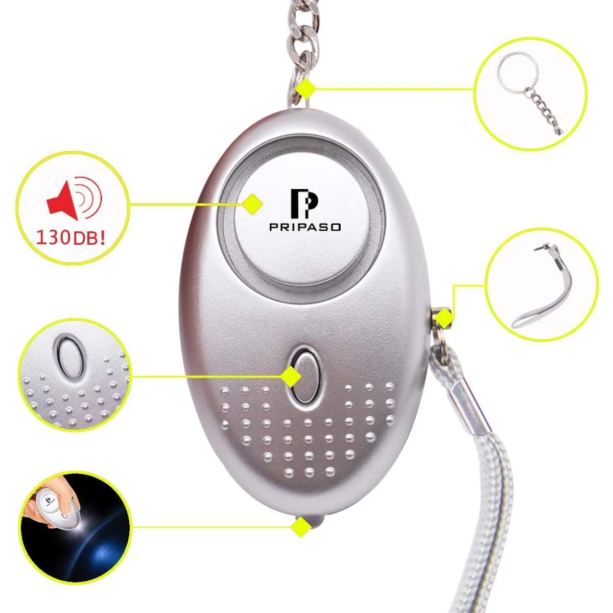 Sinotech 130db Personal Alarm - 4 Pack Safety & Security Emergency Device - Personal Alarm Keychain for Elderly Women Kids Night Workers (2Pack - Silver)