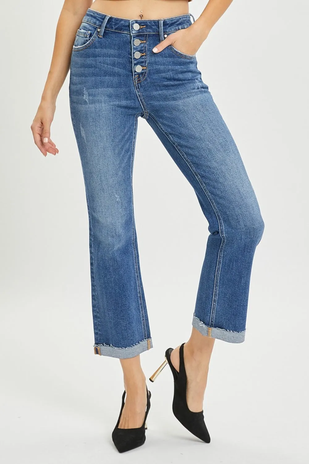 Size 0(24) - 3XL Button Fly Cropped Bootcut Jeans