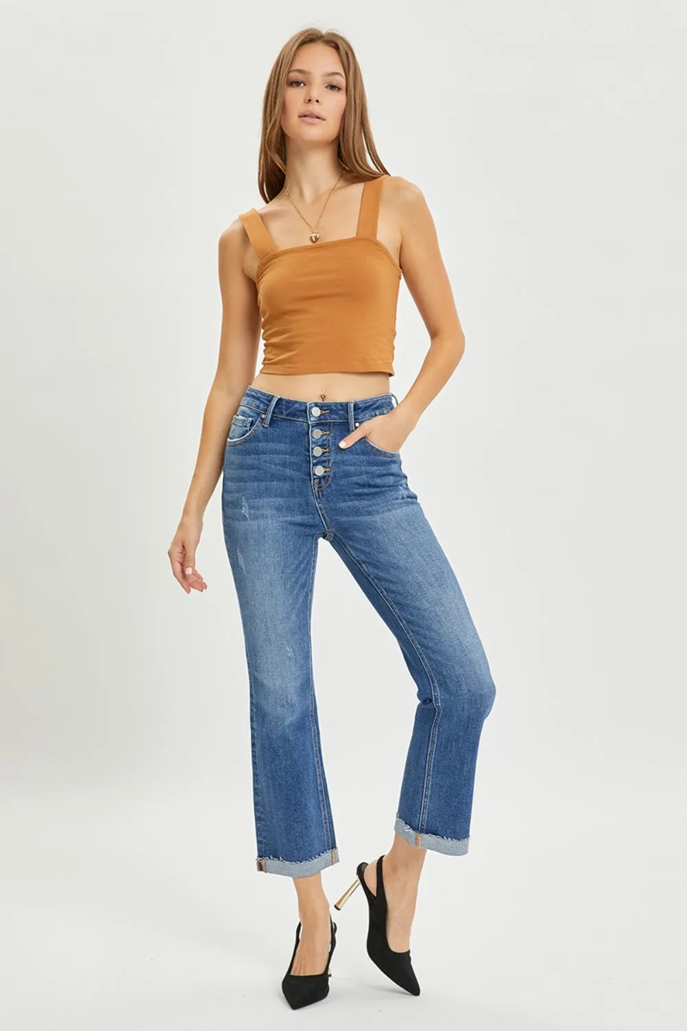 Size 0(24) - 3XL Button Fly Cropped Bootcut Jeans