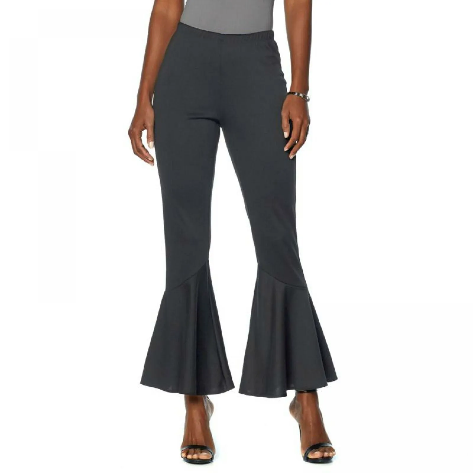 Slinky Brand Women's Angled Flounce Leg Ponte Knit Pants