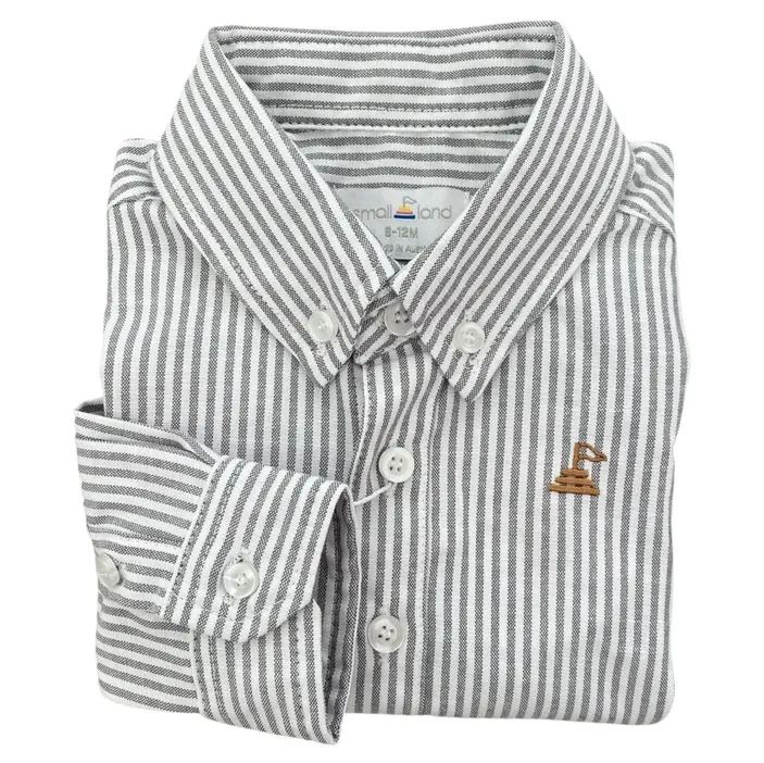 Small Land - Boys Grey Pinstripe Shirt