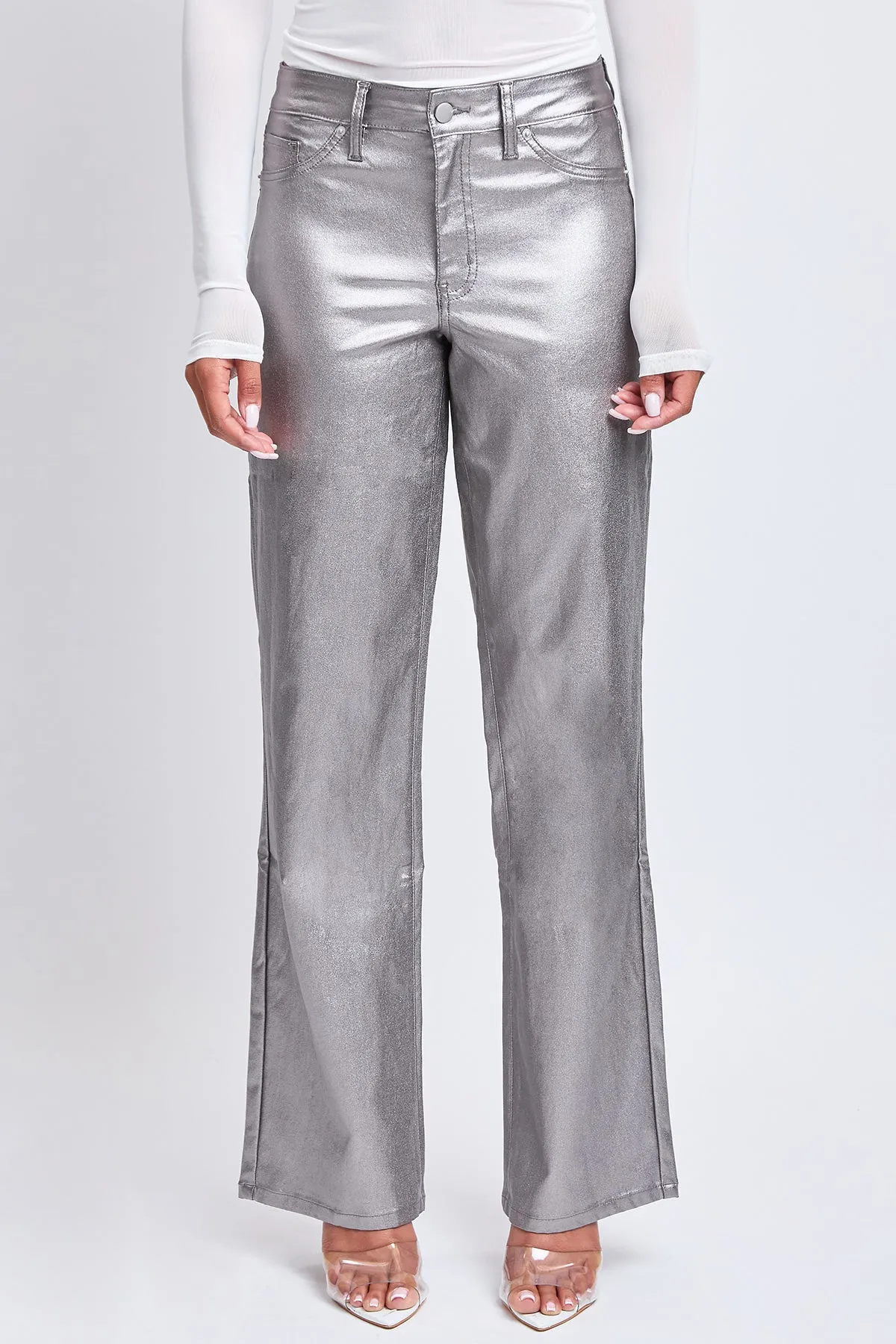 Smoke High Rise Straight Leg Metallic Pants