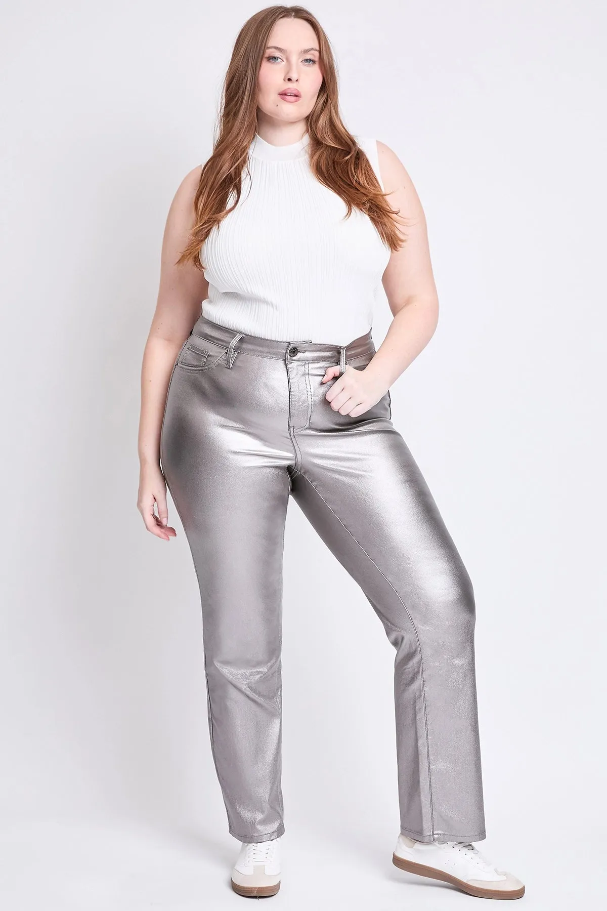 Smoke High Rise Straight Leg Metallic Pants