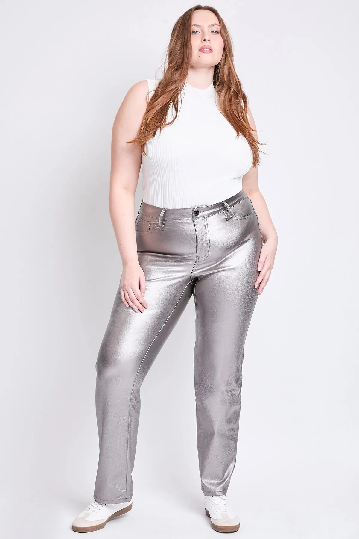 Smoke High Rise Straight Leg Metallic Pants