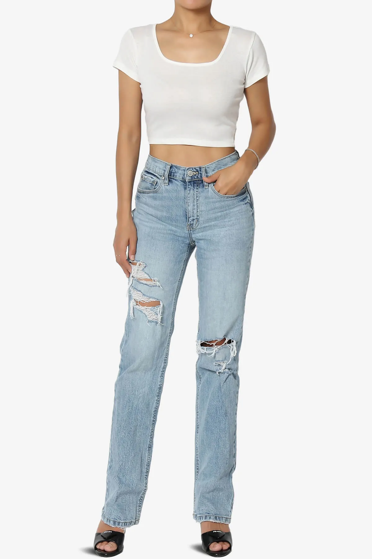 Solly Square Neck Short Sleeve Crop T-Shirt