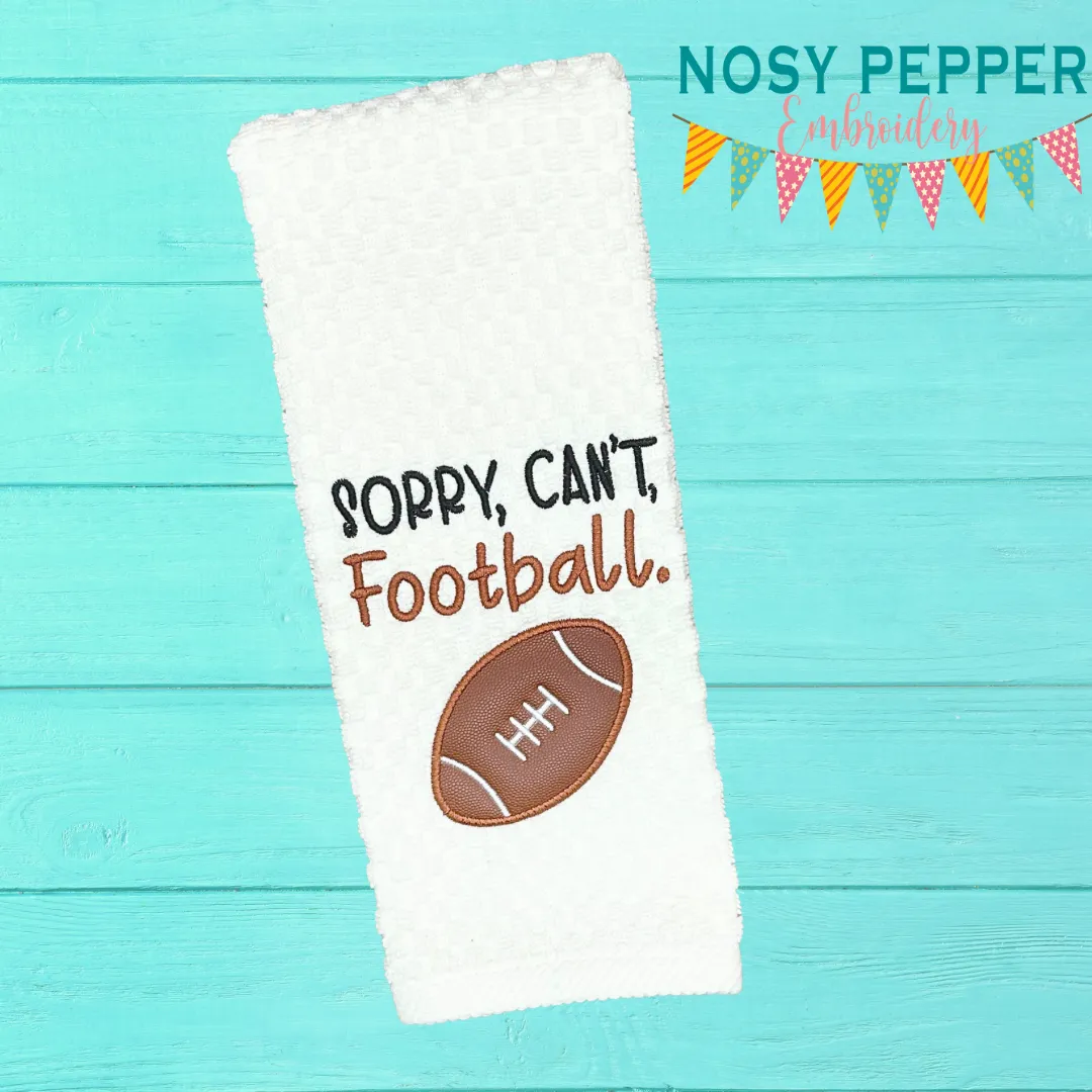Sorry Can't Football appliqué machine embroidery design (5 sizes included) DIGITAL DOWNLOAD