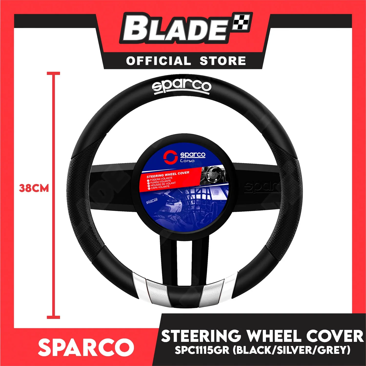 Sparco SPC1115GR Steering Wheel Cover(Black/Grey/Silver) for Toyota, Mitsubishi, Honda, Hyundai, Ford, Nissan, Suzuki, Isuzu, Kia, MG and more