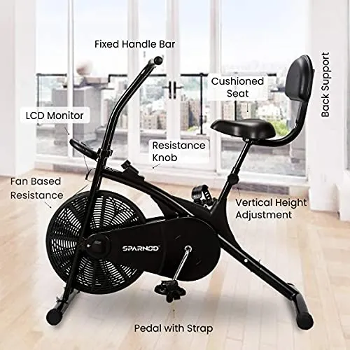 Sparnod Fitness SAB-03 Upright Air Bike Exercise Cycle for Home Gym - Adjustable Resistance, Height Adjustable Seat (Do It Yourself Installation)