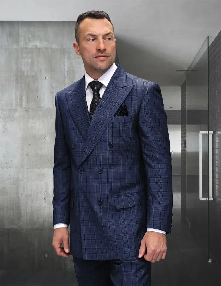 Statement Men's Outlet 2-Piece 100% Wool Double-Breasted Plaid Fashion Suit