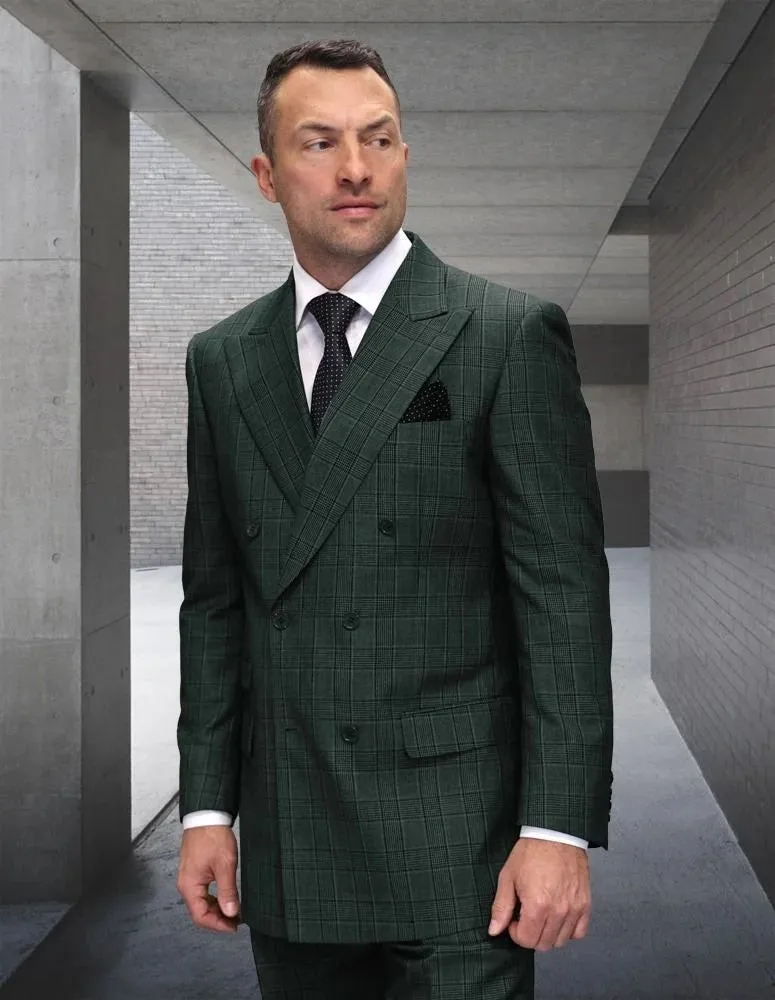 Statement Men's Outlet 2-Piece 100% Wool Double-Breasted Plaid Fashion Suit