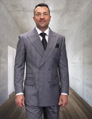 Statement Men's Outlet 2-Piece 100% Wool Double-Breasted Plaid Fashion Suit