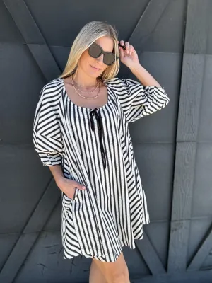 Stripe Drop Shoulder Mini Dress In Black