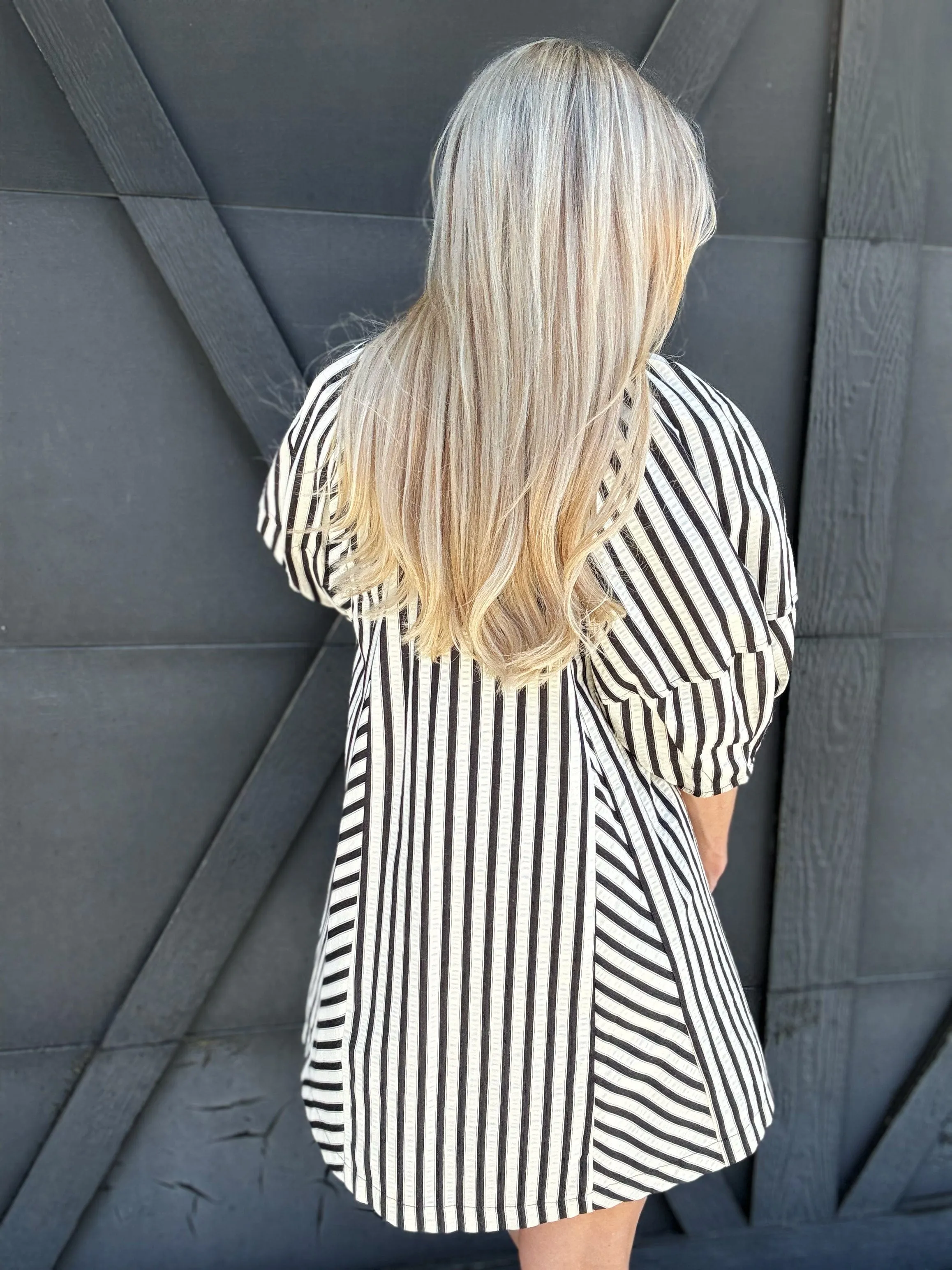 Stripe Drop Shoulder Mini Dress In Black