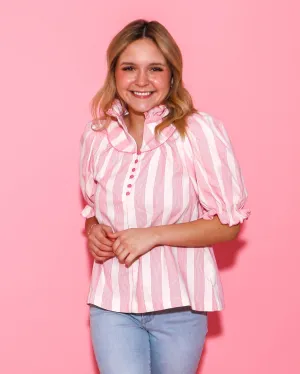 The Cutest Pink Button Down Ruffled Top
