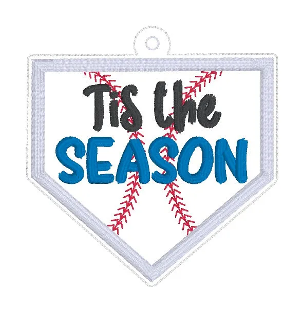 Tis The Season Baseball applique bookmark/ornament/bag tag machine embroidery design DIGITAL DOWNLOAD