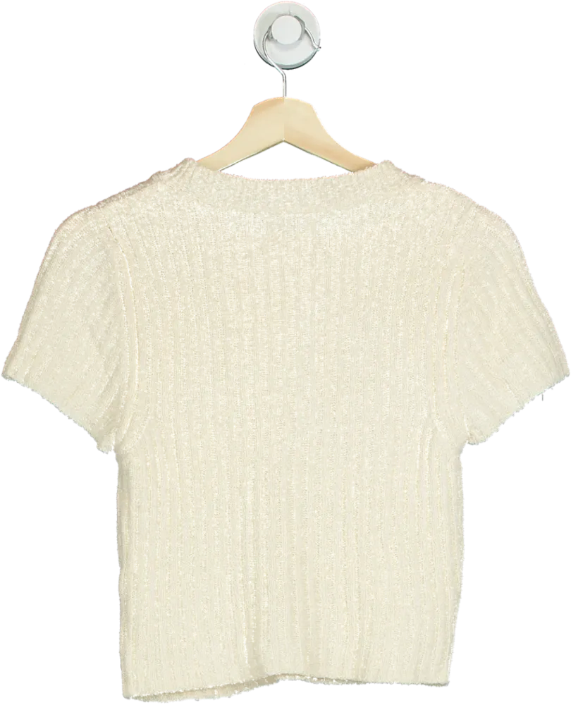Topshop Beige Ribbed Short Sleeve Sweater UK S