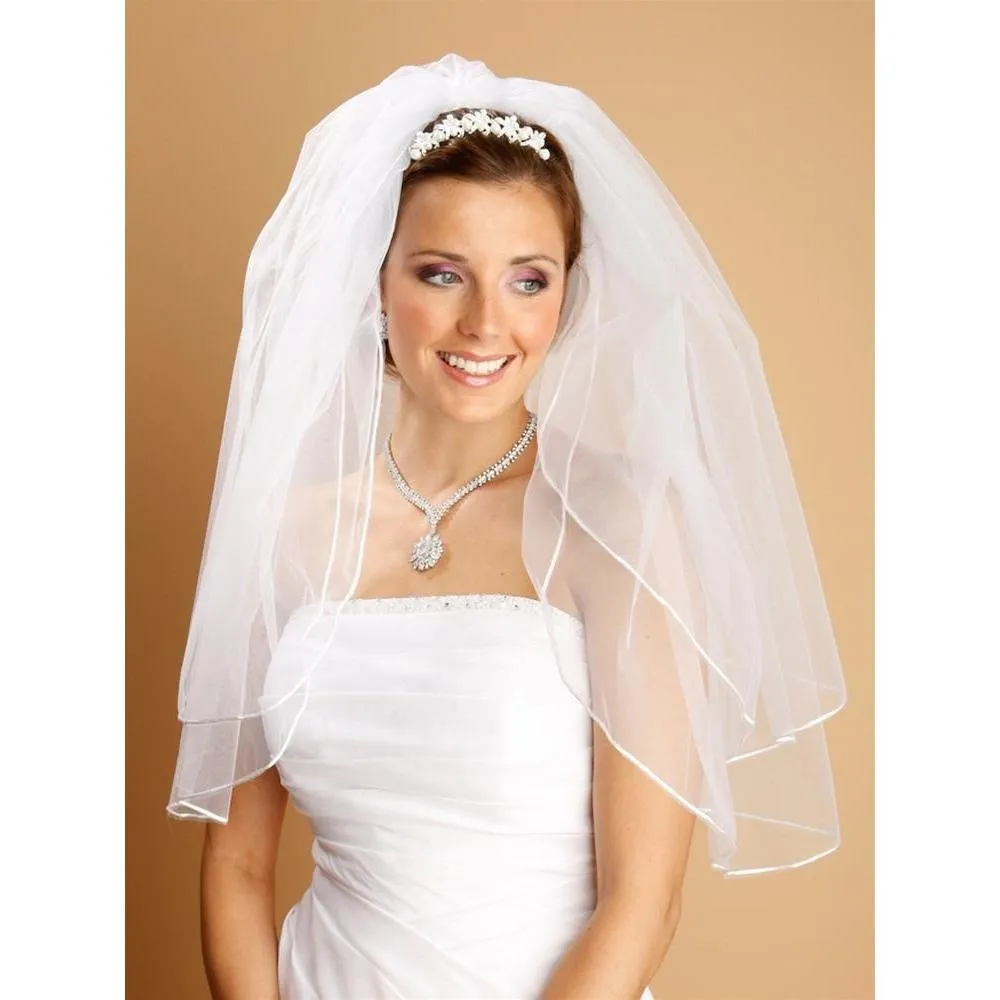 Two Layer Veil with Rounded Satin Cord Edge